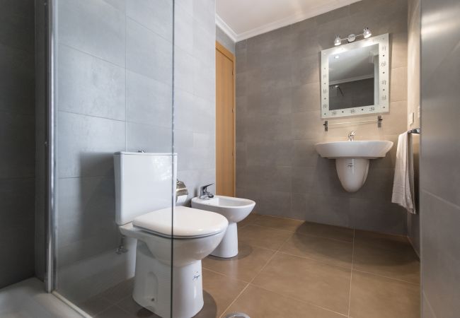 El baño con ducha El baño tiene una ducha y un lavabo y las toallas son incluidas en el apartamento.