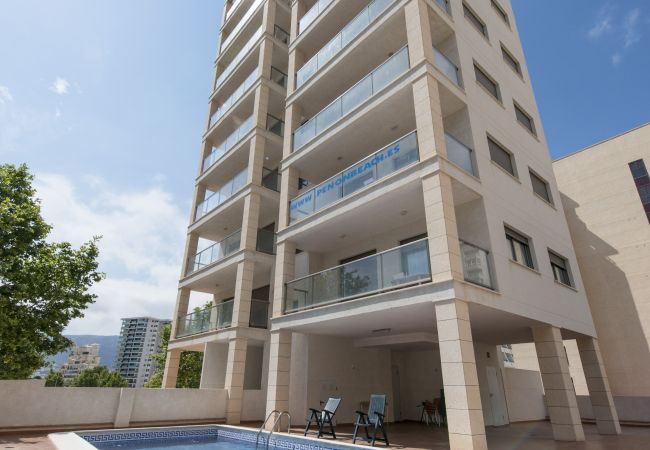 La fachada de los apartamentos Los apartamentos tienen acceso a la piscina privada y la terraza. Hay algunas hamacas para descansar en el sol.