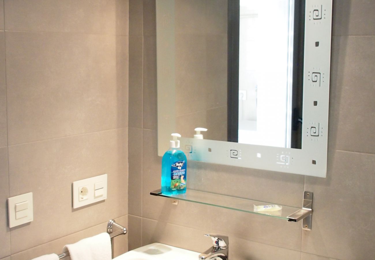 El baño con ducha El baño tiene una ducha y un lavabo y las toallas son incluidas en el apartamento.